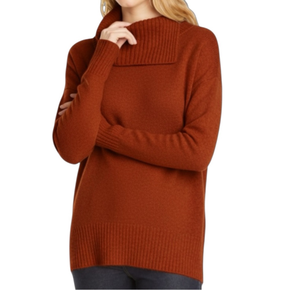 Nordstrom Signature Rust Cashmere Split Cowl Neck Pullover Sweater M